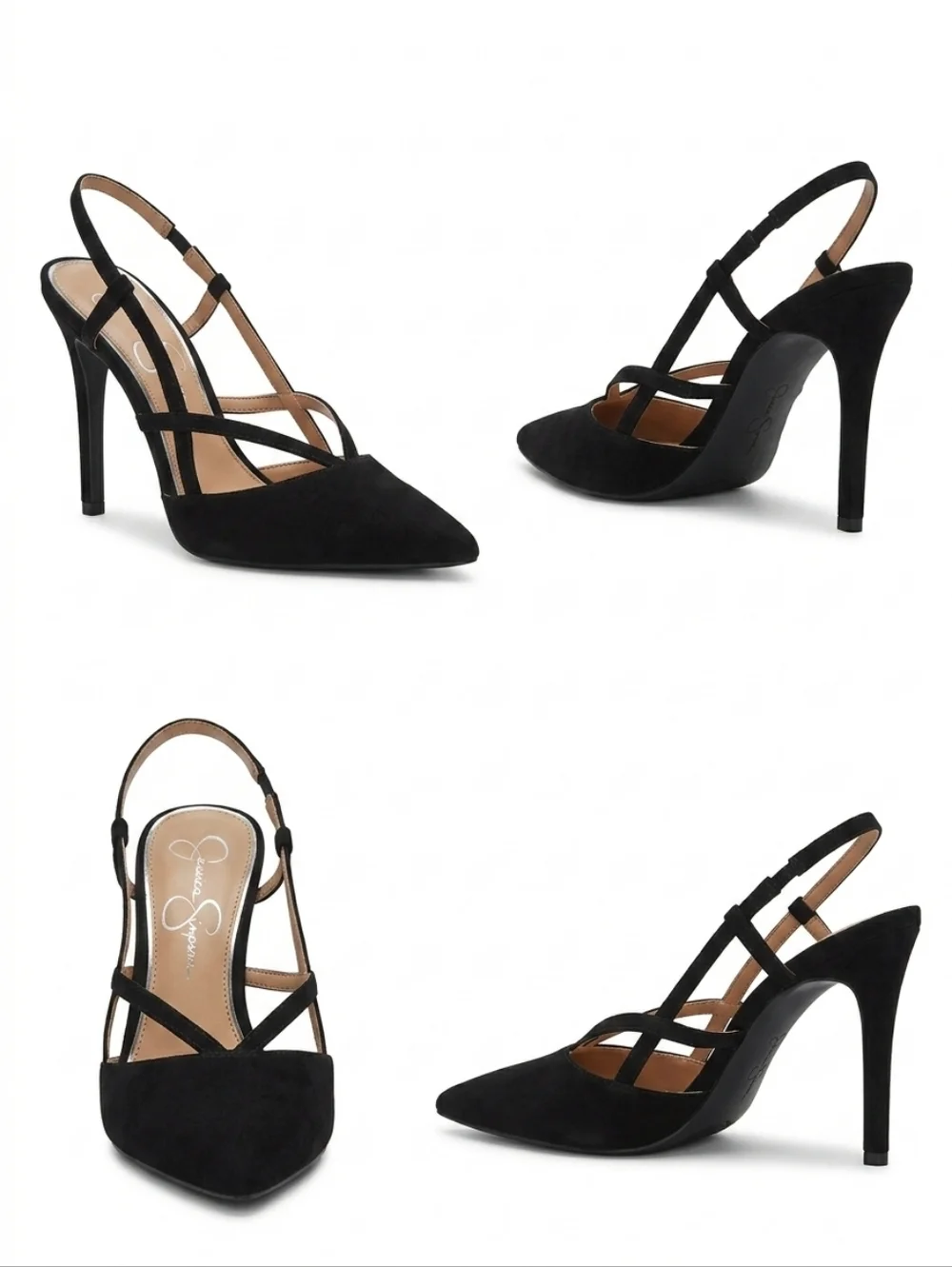 Jessica Simpson Pippou Black Strappy Pointed Toe Slingback Pumps 9.5 New